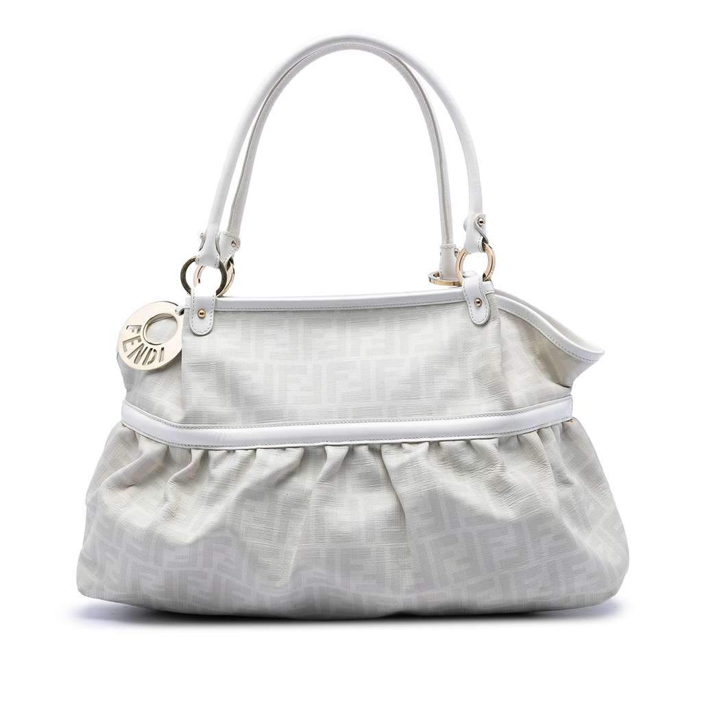 Fendi Large Zucca Coated Canvas Chef Shoulder Bag White Canvas Very good - Front View