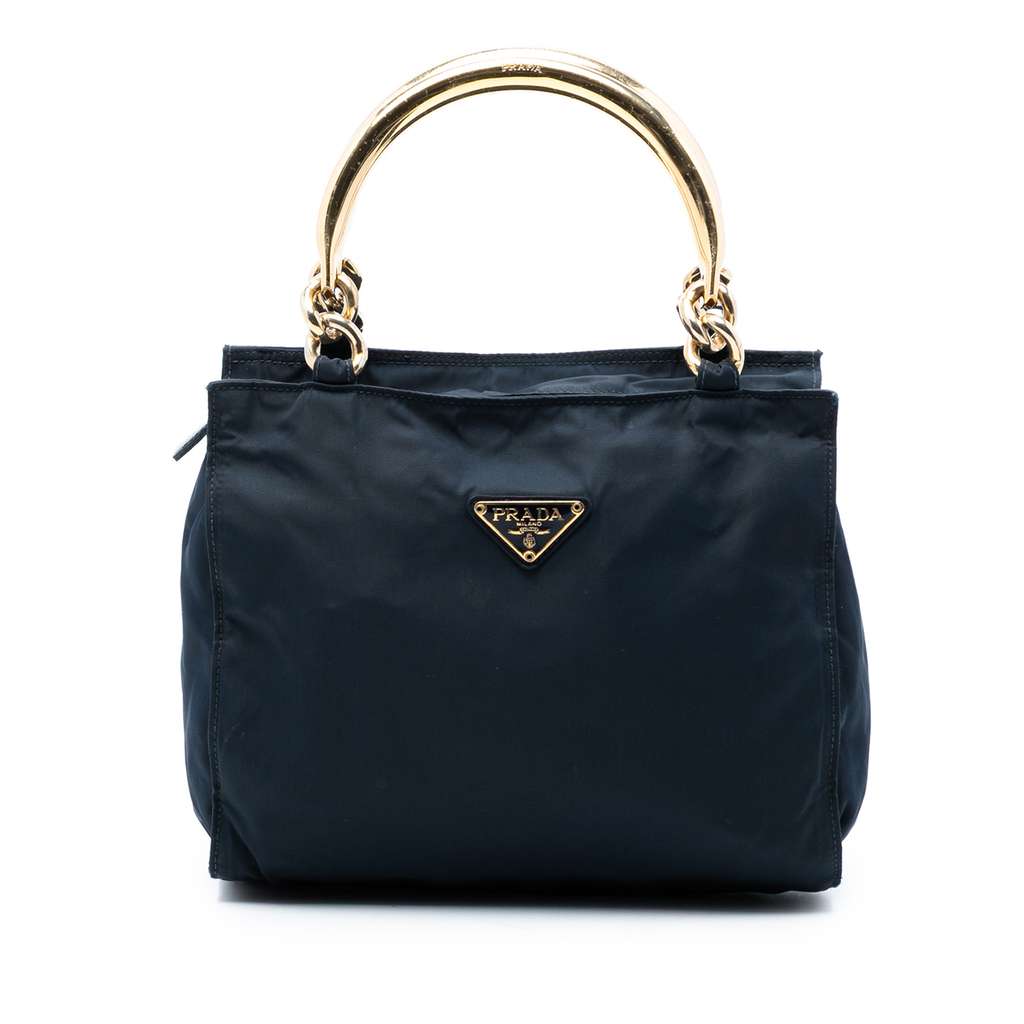 Prada Tessuto Metal Handle Bag Blue Very good - Front View