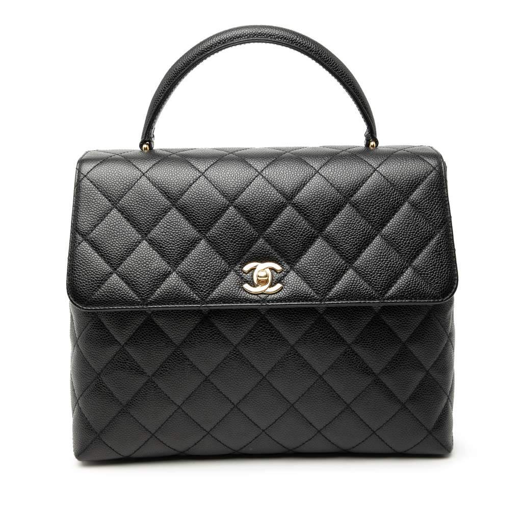 Chanel CC Quilted Caviar Kelly Top Handle Bag Black Leather Very good - Front View