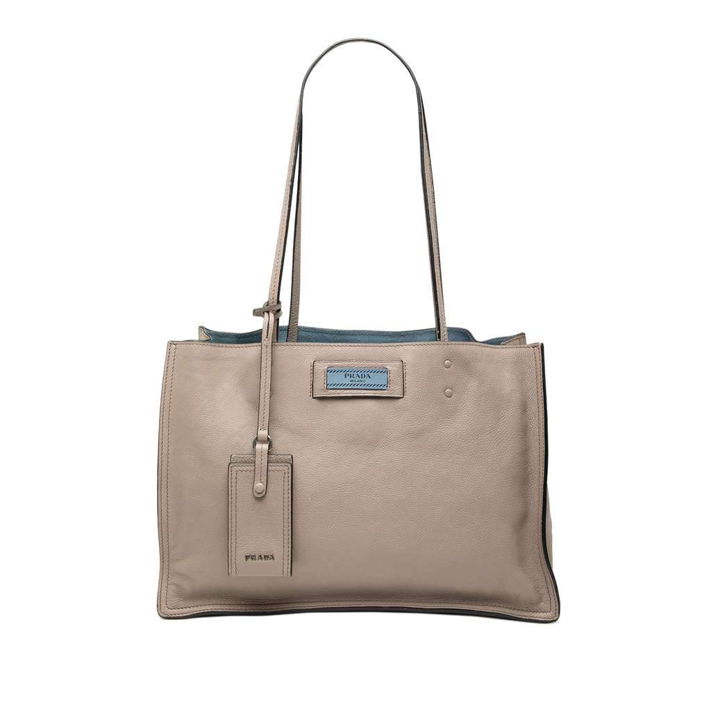Prada Glace Calf Etiquette Tote Grey Leather Very good - Front View