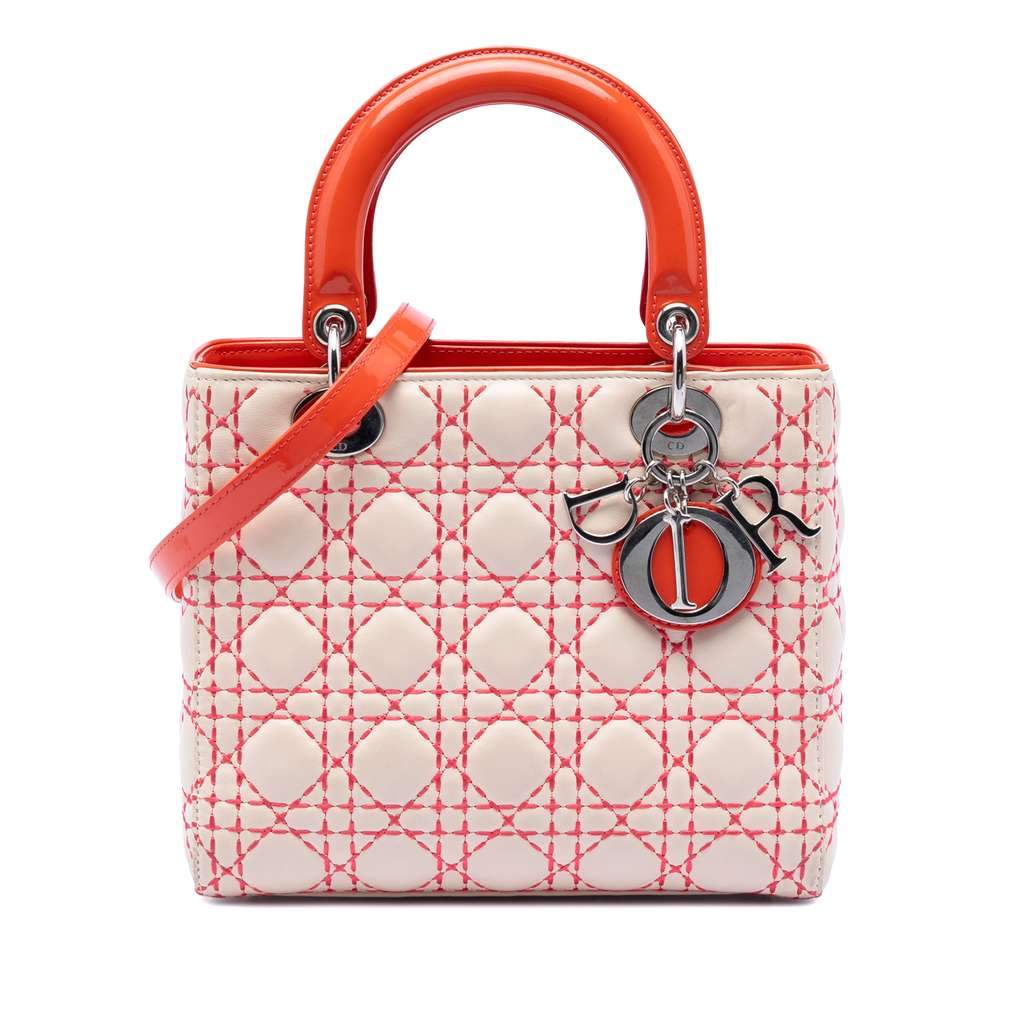 Dior Medium Lambskin Cannage Stitched Lady Dior Beige Leather Very good - Front View