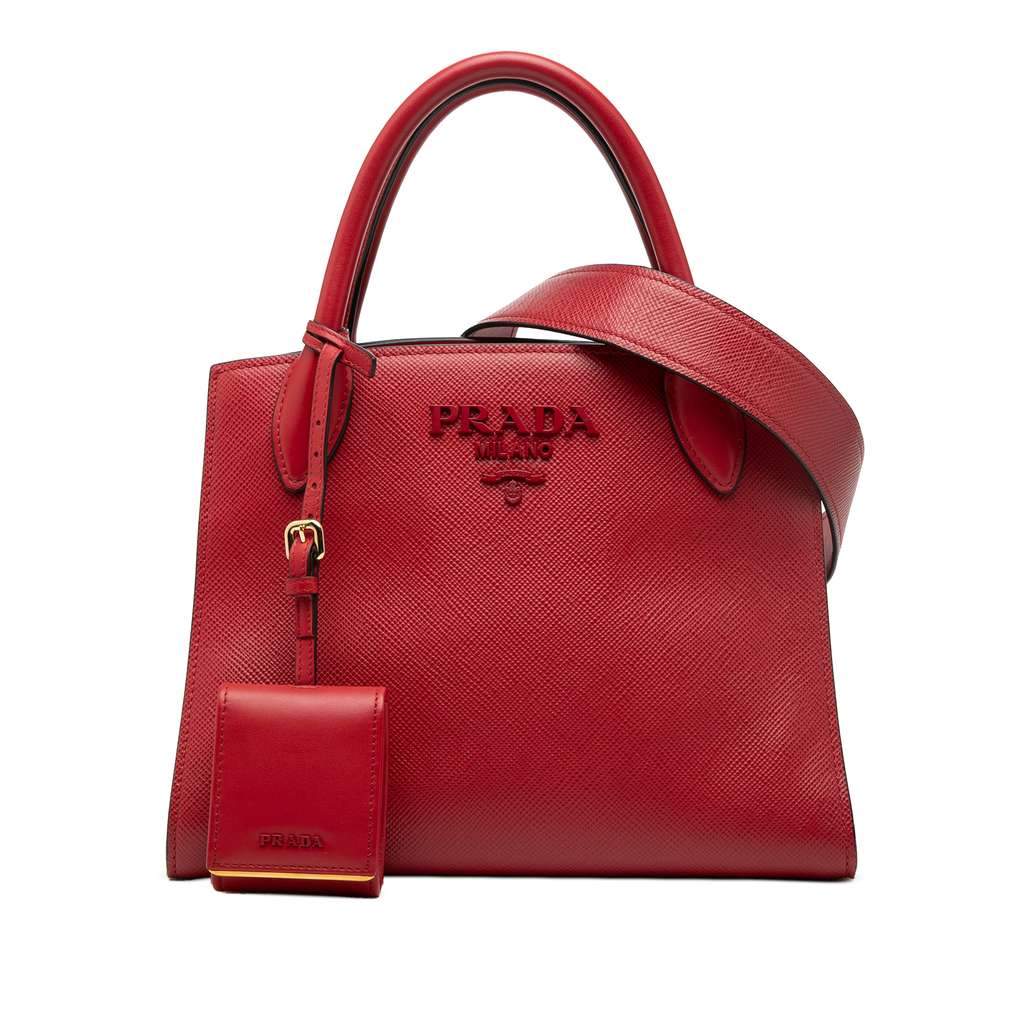 Prada Small Saffiano Cuir Monochrome Top Handle Tote Red Leather Very good - Front View