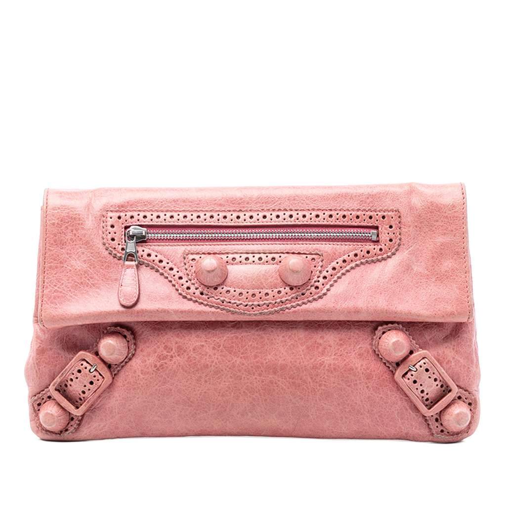 Balenciaga Lambskin Motocross Giant 21 Brogues Envelope Clutch Pink Leather Very good - Front View