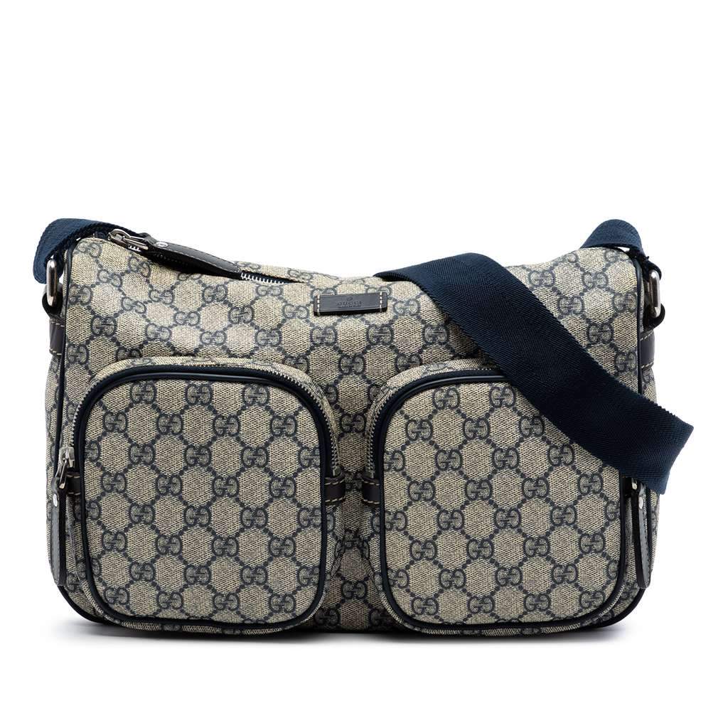 Gucci GG Supreme Double Pocket Crossbody Beige Canvas Very good - Front View