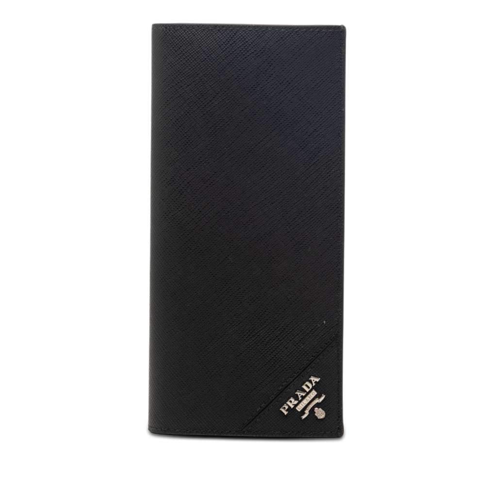 Prada Saffiano Bifold Long Wallet Black Leather Very good - Front View