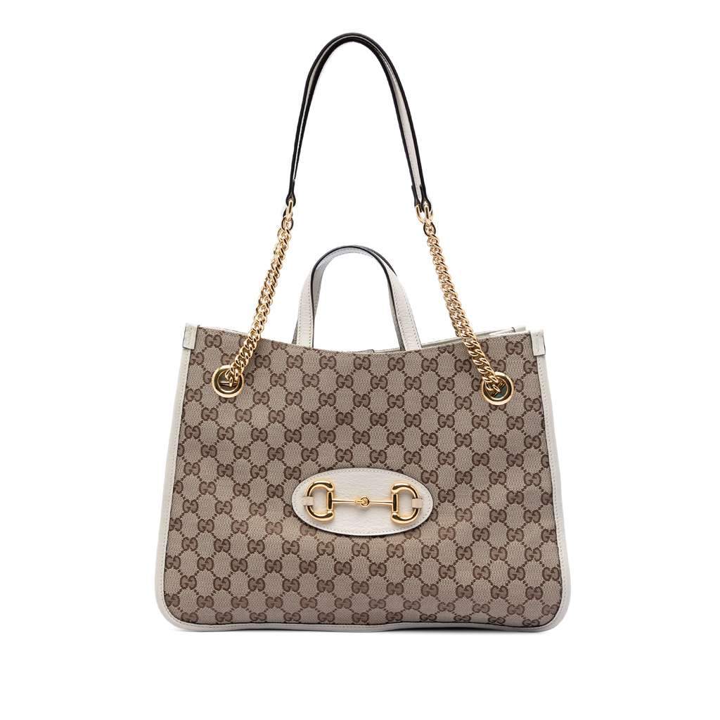 Gucci Medium GG Canvas Horsebit 1955 Chain Tote Beige Canvas Very good - Front View