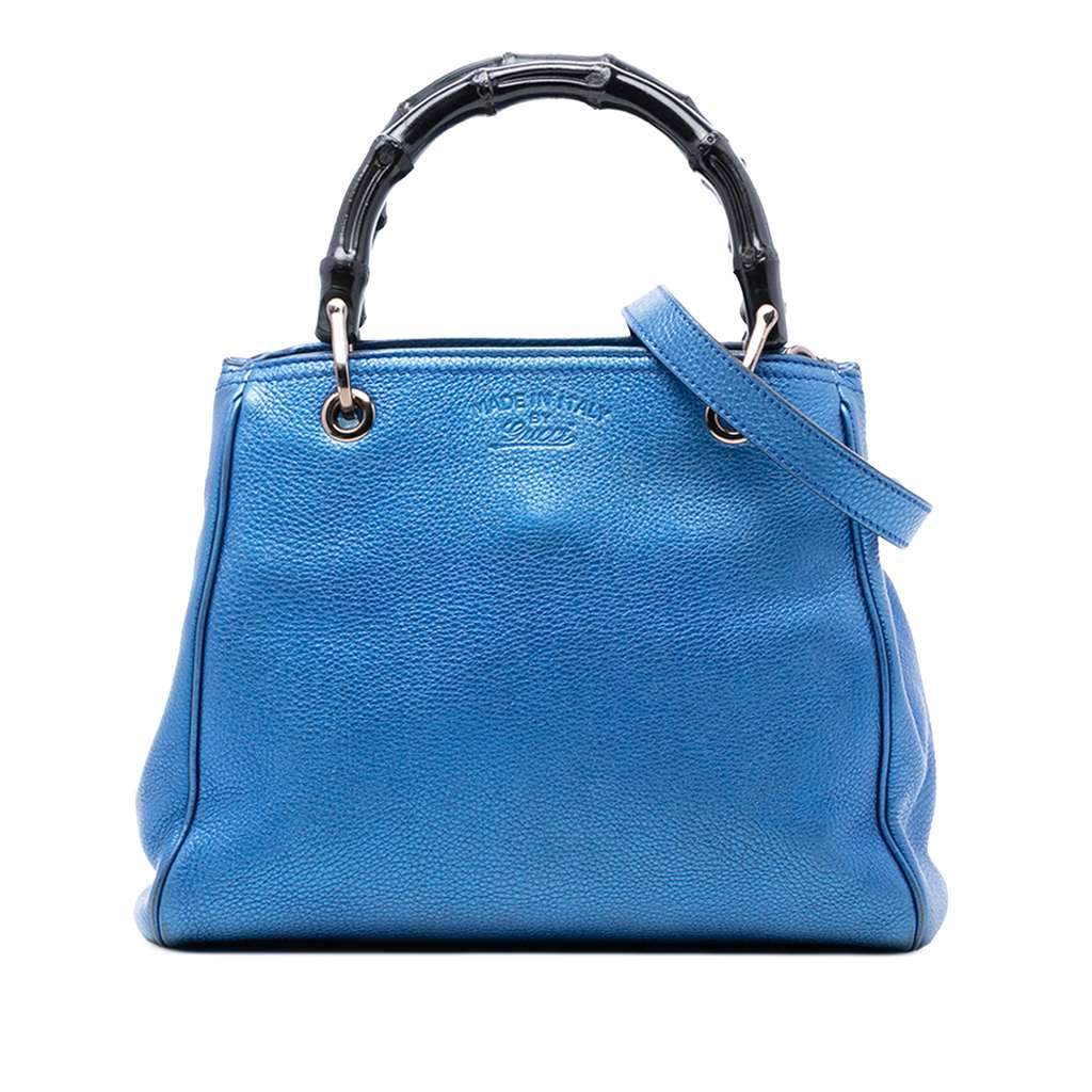 Gucci Small Metallic Calfskin Bamboo Shopper Satchel Blue Leather Very good - Front View