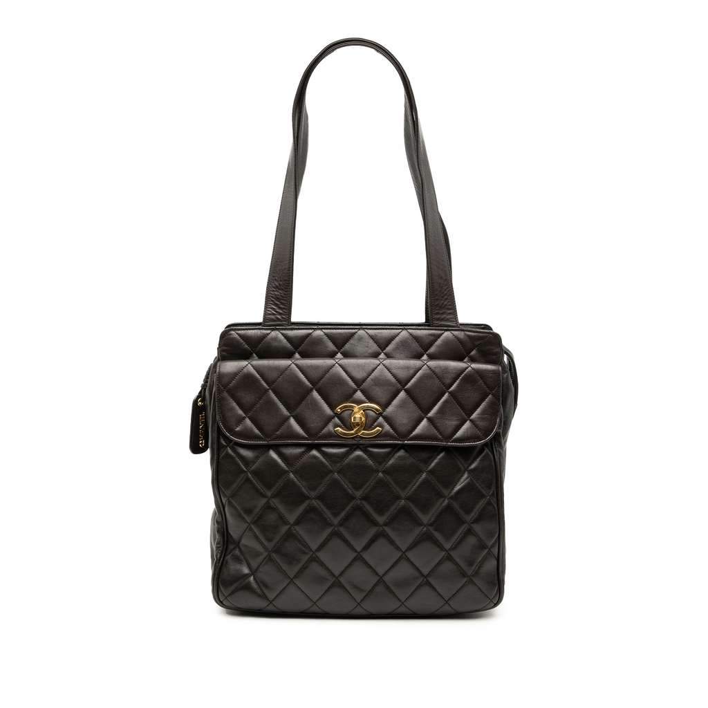 Chanel CC Quilted Lambskin Front Pocket Tote Brown Leather Very good - Front View