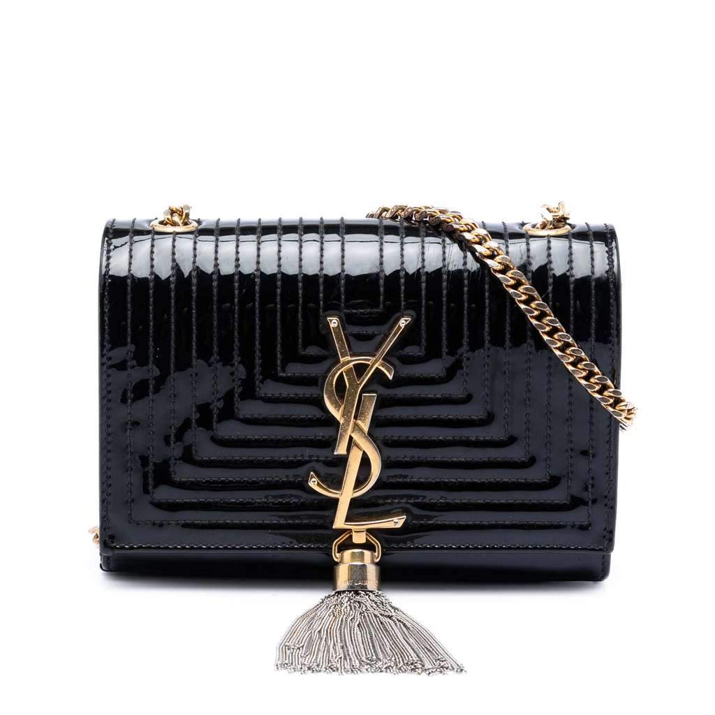Saint Laurent Small Quilted Patent Monogram Kate Tassel Crossbody Black Leather Very good - Front View
