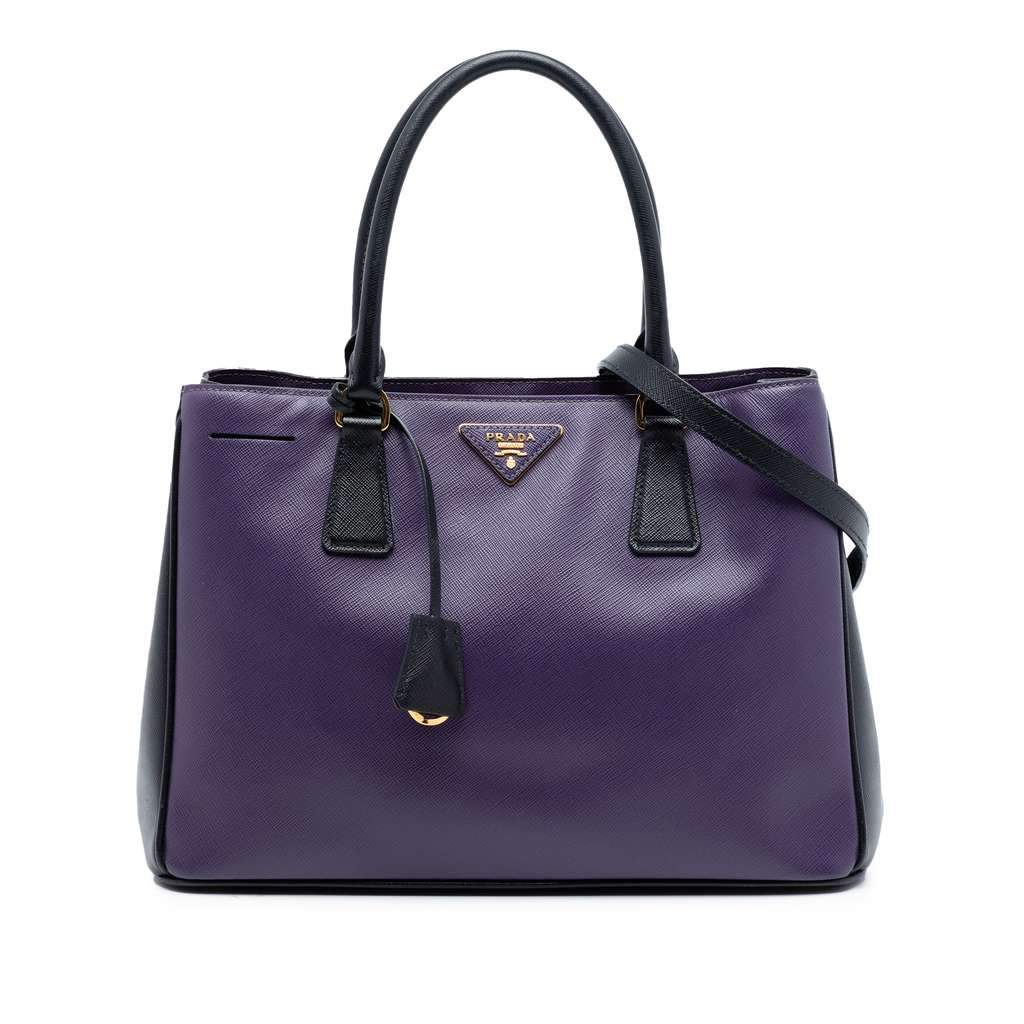 Prada Medium Bicolor Saffiano Lux Galleria Satchel Purple Leather Very good - Front View