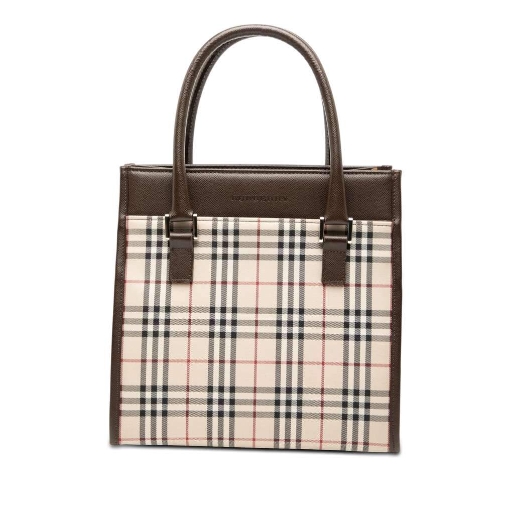 Burberry House Check Canvas Handbag Beige Canvas Good - Front View