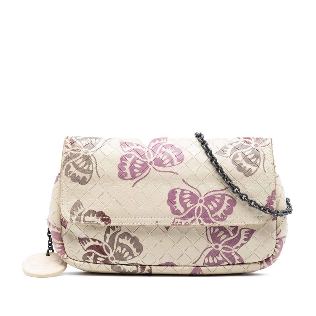 Bottega Veneta Small Nappa Intrecciomirage Butterfly Chain Crossbody Brown Leather Very good - Front View