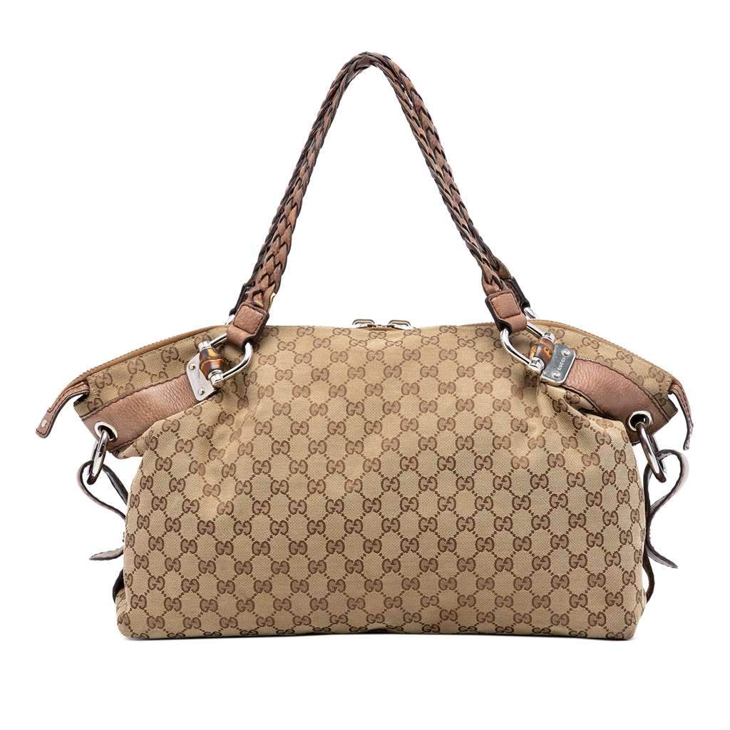 Gucci Medium GG Canvas Bamboo Bar Tote Beige Canvas Very good condition - Front View