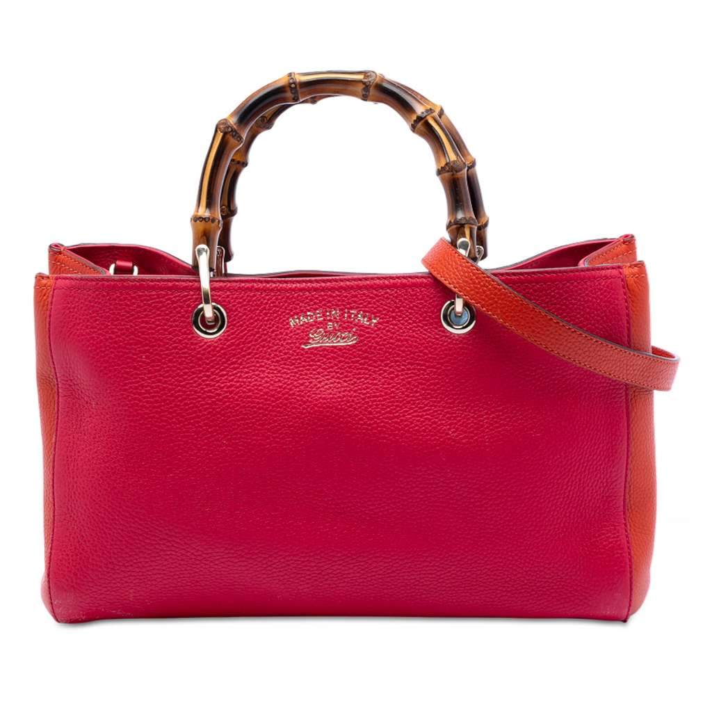 Gucci Medium Calfskin Bamboo Shopper Satchel Red Leather Very good condition - Front View
