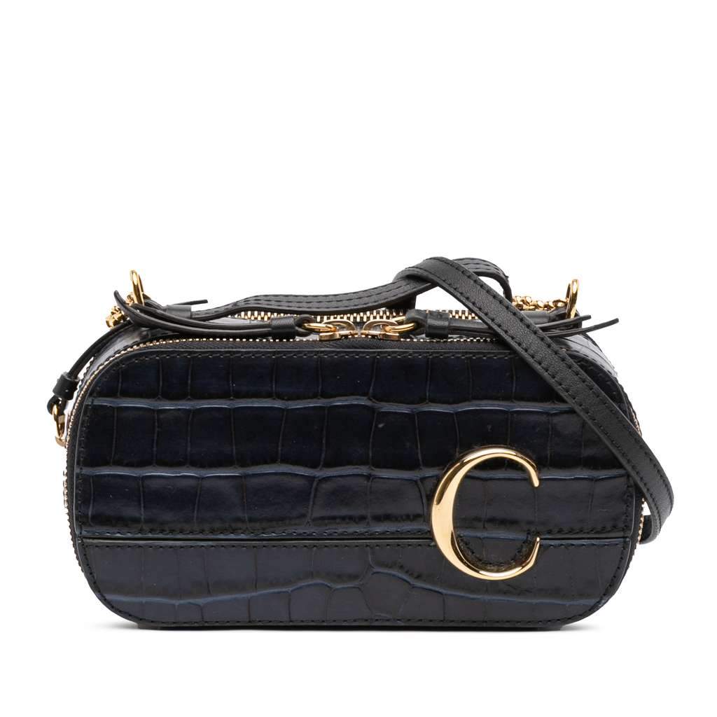 Chloé Mini Croc Embossed Leather C Vanity Bag Black Leather Very good condition - Front View