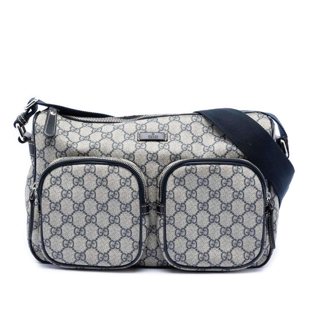 Gucci GG Supreme Double Pocket Crossbody Beige Canvas Very good - Front View