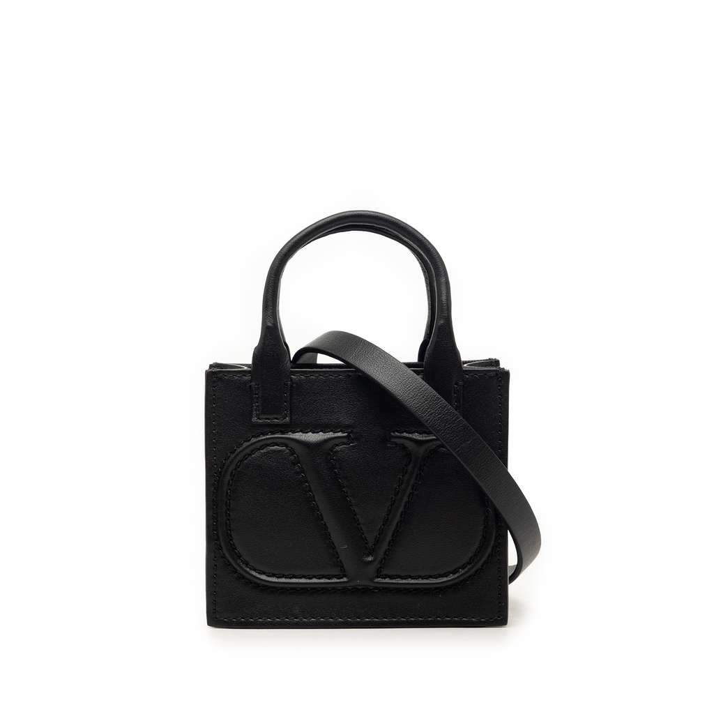 Valentino Mini Leather VLogo Walk Tote Black Leather Very good - Front View