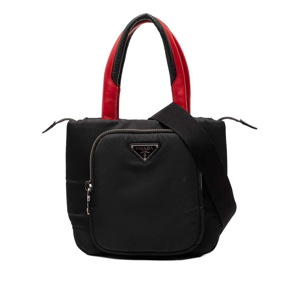 Prada Small Tessuto Pocket Top Handle Cargo Bag Black Very good - Front View