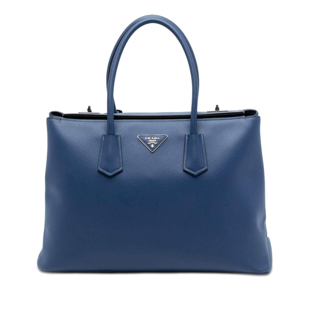 Prada Saffiano Cuir Turnlock Twin Satchel Blue Leather Very good - Front View