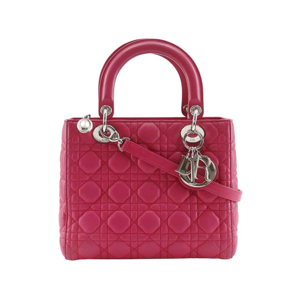 Dior Medium Lambskin Cannage Lady Dior Pink Leather Very good - Front View