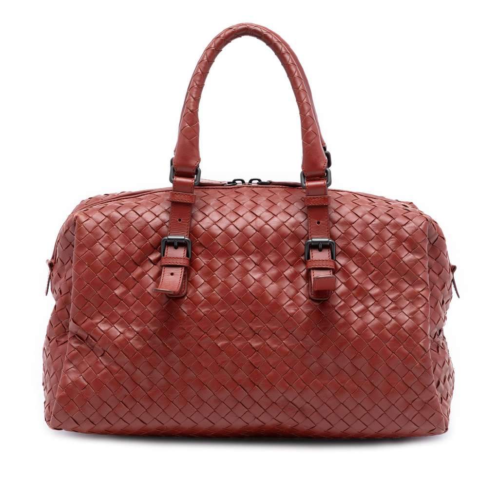 Bottega Veneta Nappa Intrecciato Boston Bag Red Leather Very good - Front View