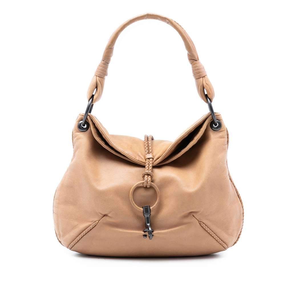 Bottega Veneta Leather Braided Shoulder Bag Brown Leather Very good - Front View
