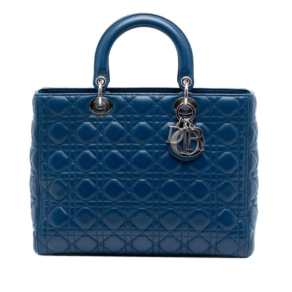 Dior Large Lambskin Cannage Lady Dior Blue Leather Very good - Front View