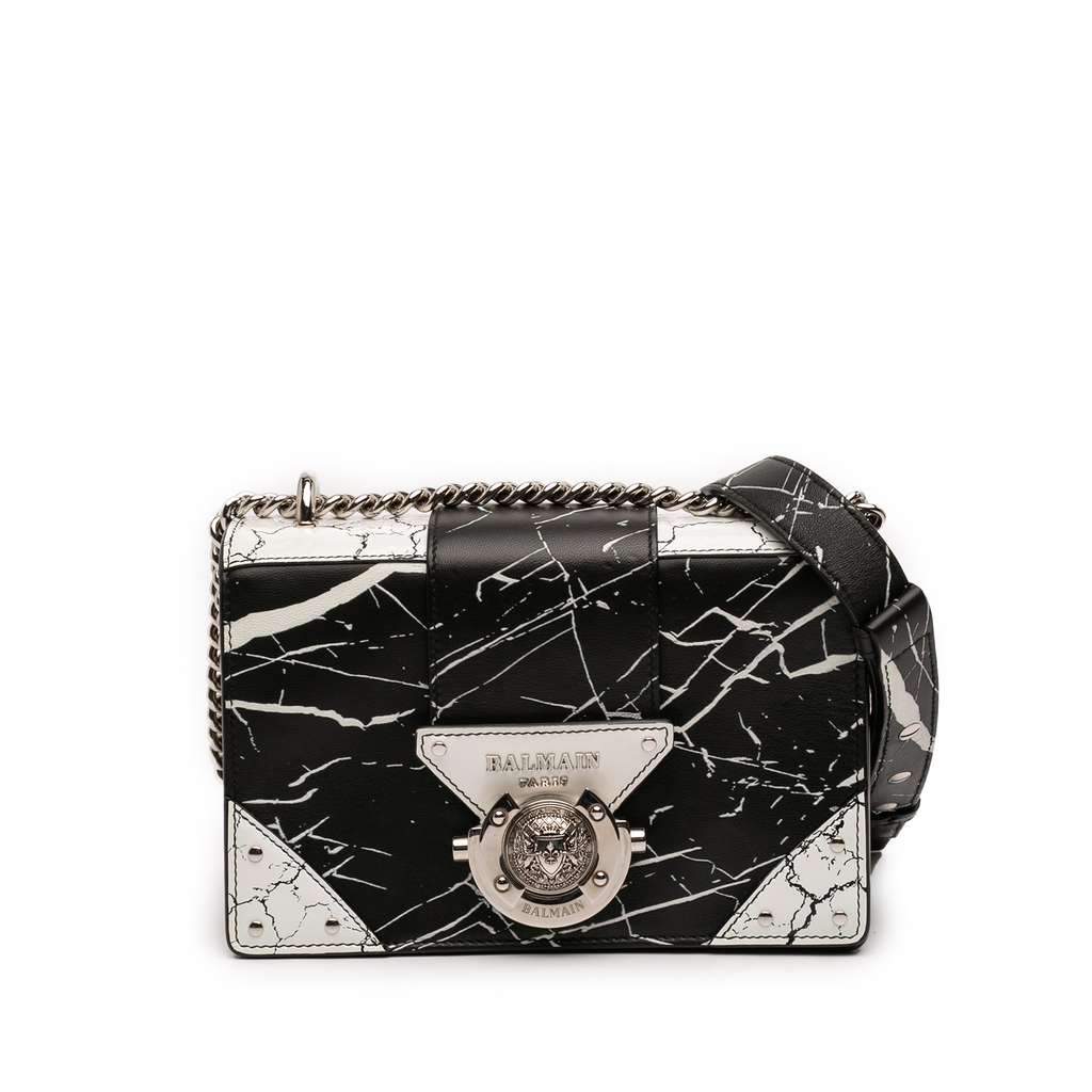 Balmain Printed Leather Ring Box 20 Crossbody Black Leather Very good - Front View