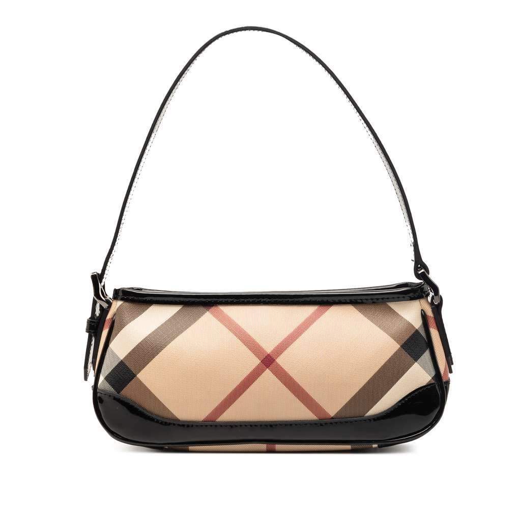 Burberry Supernova Check Coated Canvas Newbury Shoulder Bag Beige Canvas Very good condition - Front View