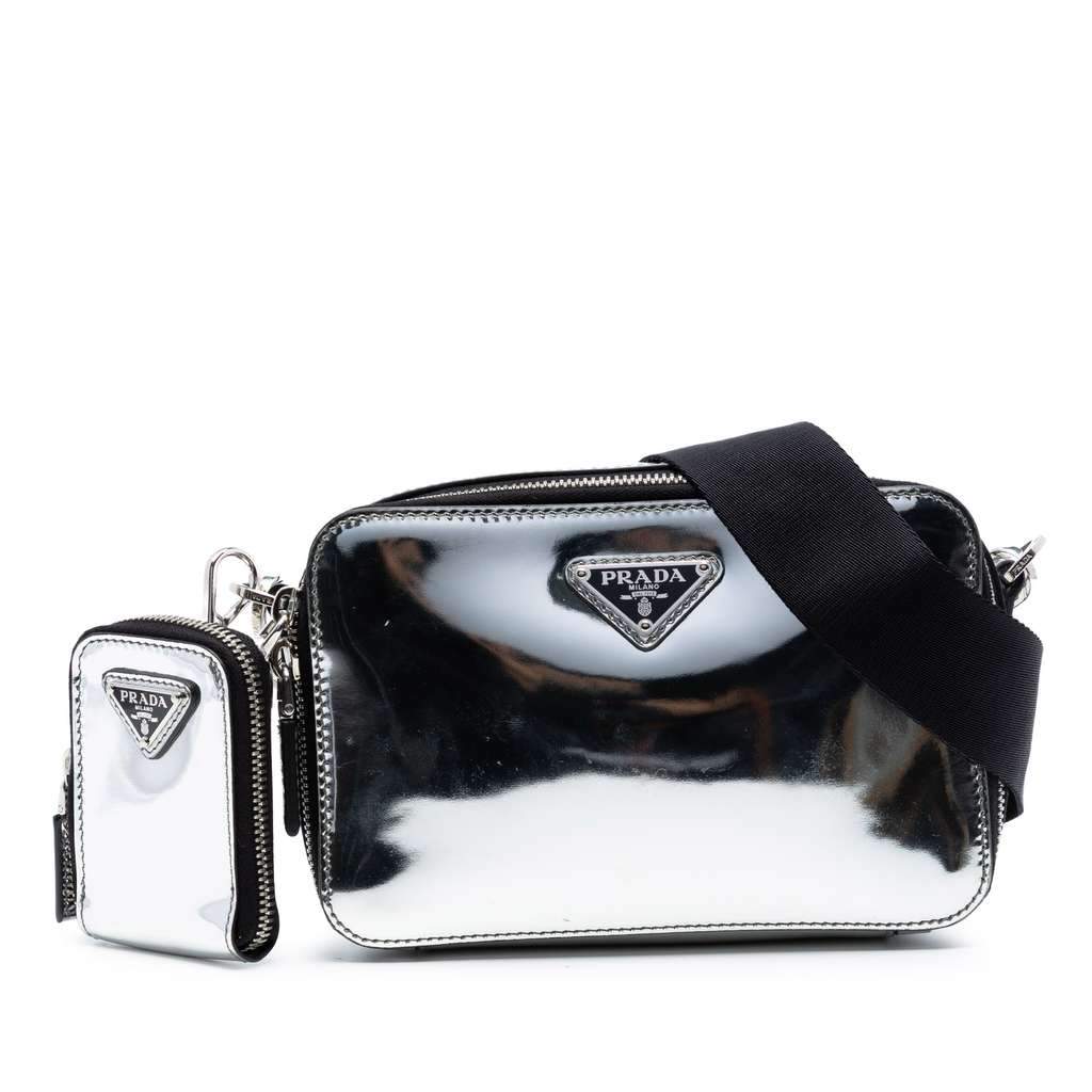 Prada Small Spazzolato Brique Crossbody Silver Leather Very good - Front View