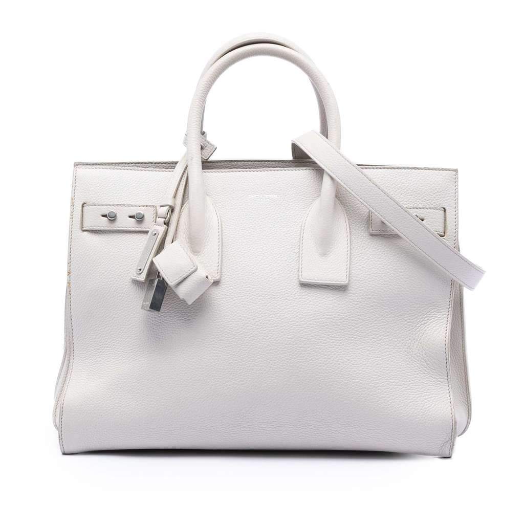 Saint Laurent Small Grained Calfskin Supple Sac De Jour Satchel White Leather Very good - Front View