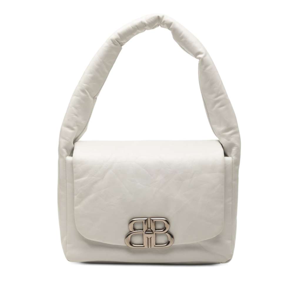 Balenciaga Small Calfskin Monaco Sling Shoulder Bag White Leather Very good - Front View