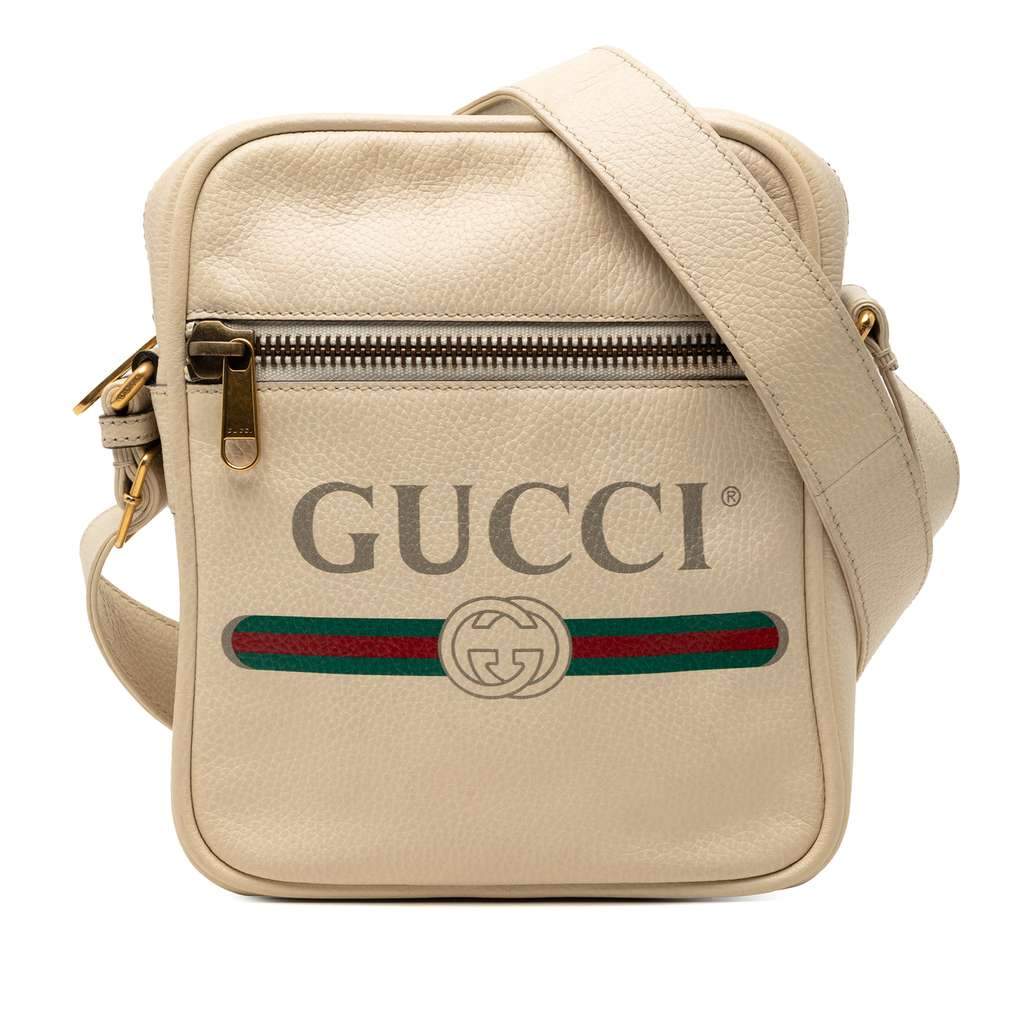 Gucci Grained Calfskin Logo Crossbody Brown Leather Very good - Front View