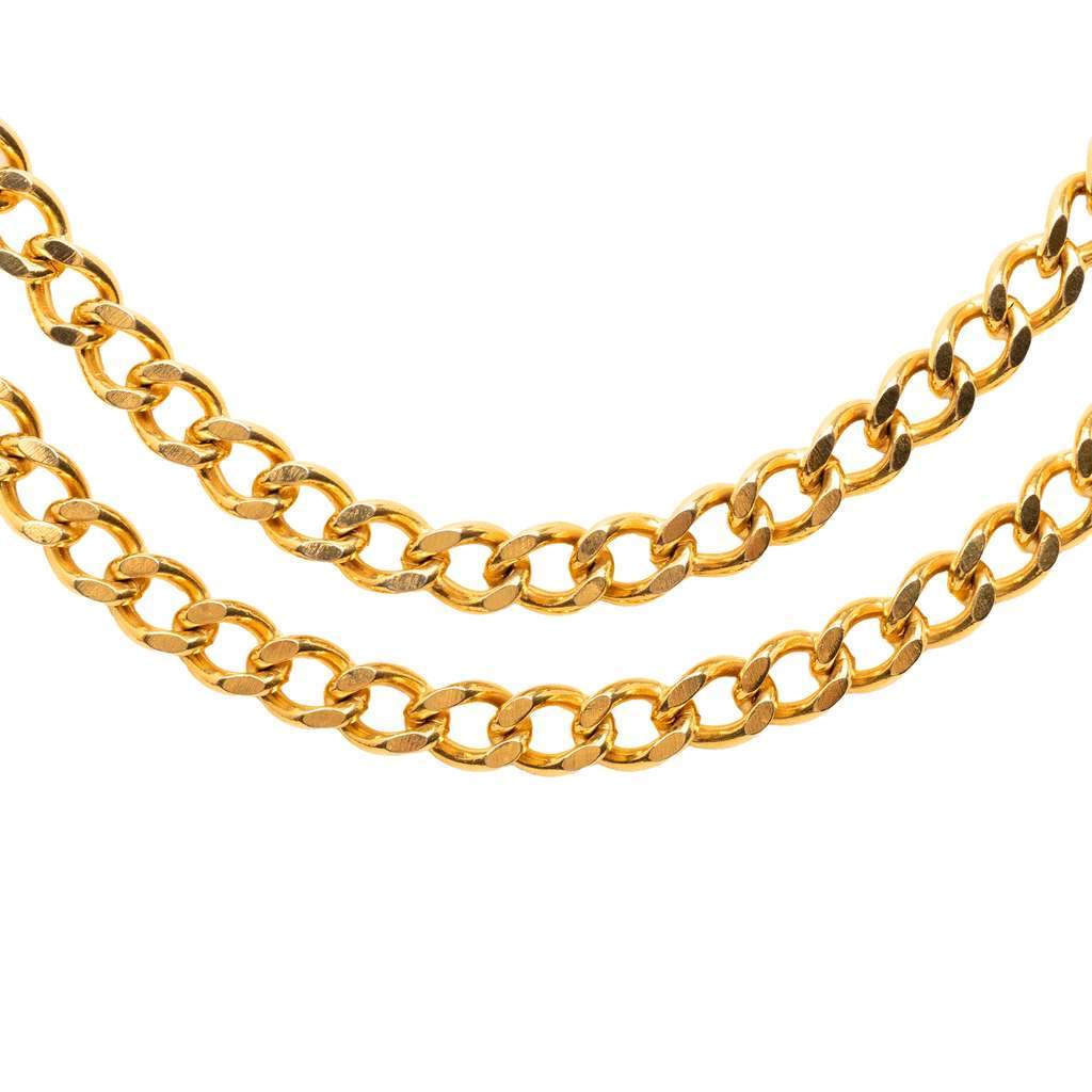 Chanel Gold Plated Double Strand Link Chain Necklace Gold Metal Very good - Front View