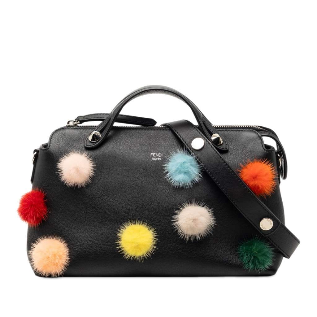 Fendi Medium Leather Pompom By The Way Satchel Black Leather Very good - Front View