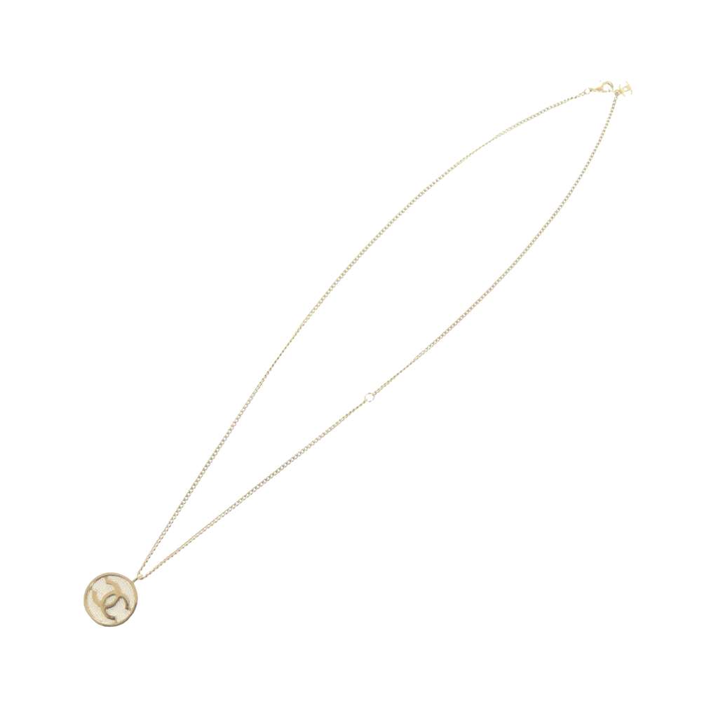 Chanel Gold Plated CC Mesh Round Pendant Necklace Gold Metal Very good - Front View