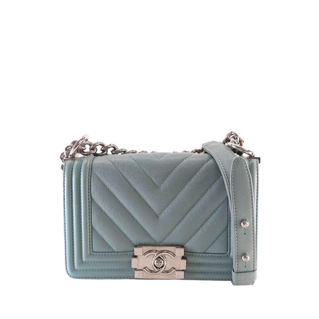 Chanel Small Chevron Caviar Boy Flap Blue Leather Very good - Front View