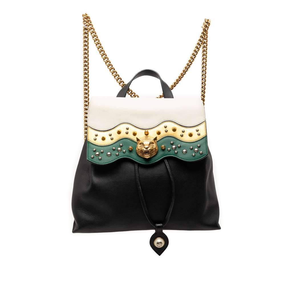 Gucci Leather Studded Animalier Malin Backpack Black Leather Very good - Front View