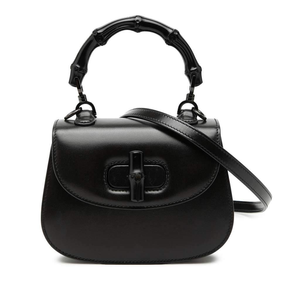 Gucci Mini Calfskin 1947 Bamboo Top Handle Bag Black Leather Very good - Front View