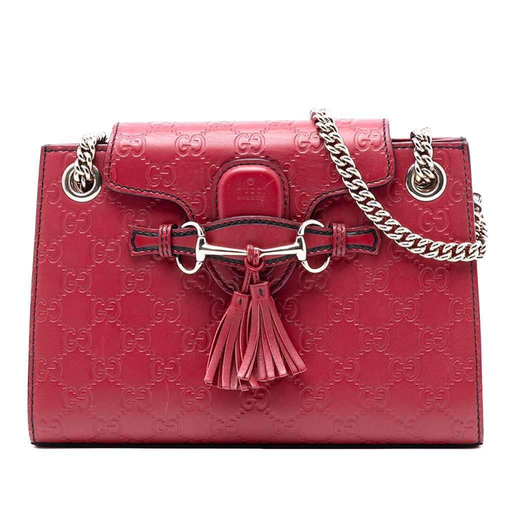Gucci Small Guccissima Emily Shoulder Bag Red Leather Very good - Front View