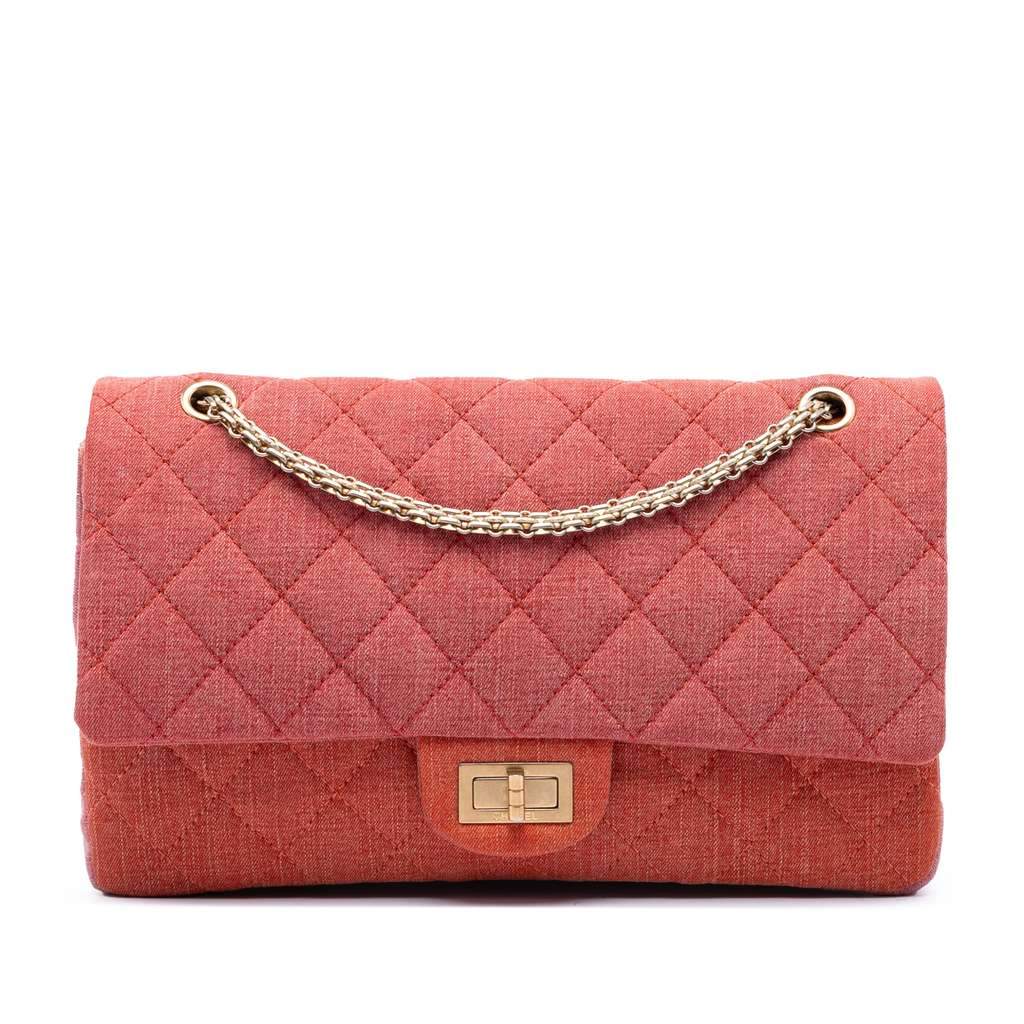 Chanel Tricolor Quilted Denim Reissue 2.55 Double Flap 227 Orange Denim Very good condition - Front View