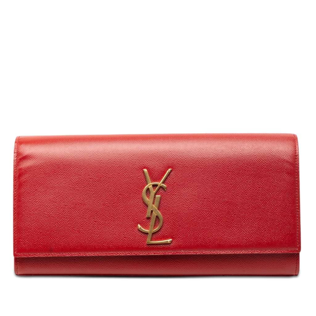 Saint Laurent Grain de Poudre Monogram Cassandre Clutch Red Leather Very good - Front View