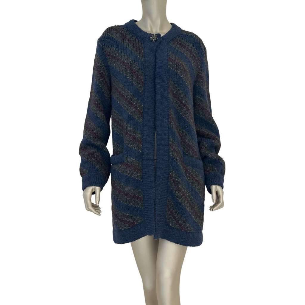 Chanel Alpaca Striped Chunky Cardigan Navy Wool Very good condition - Front View