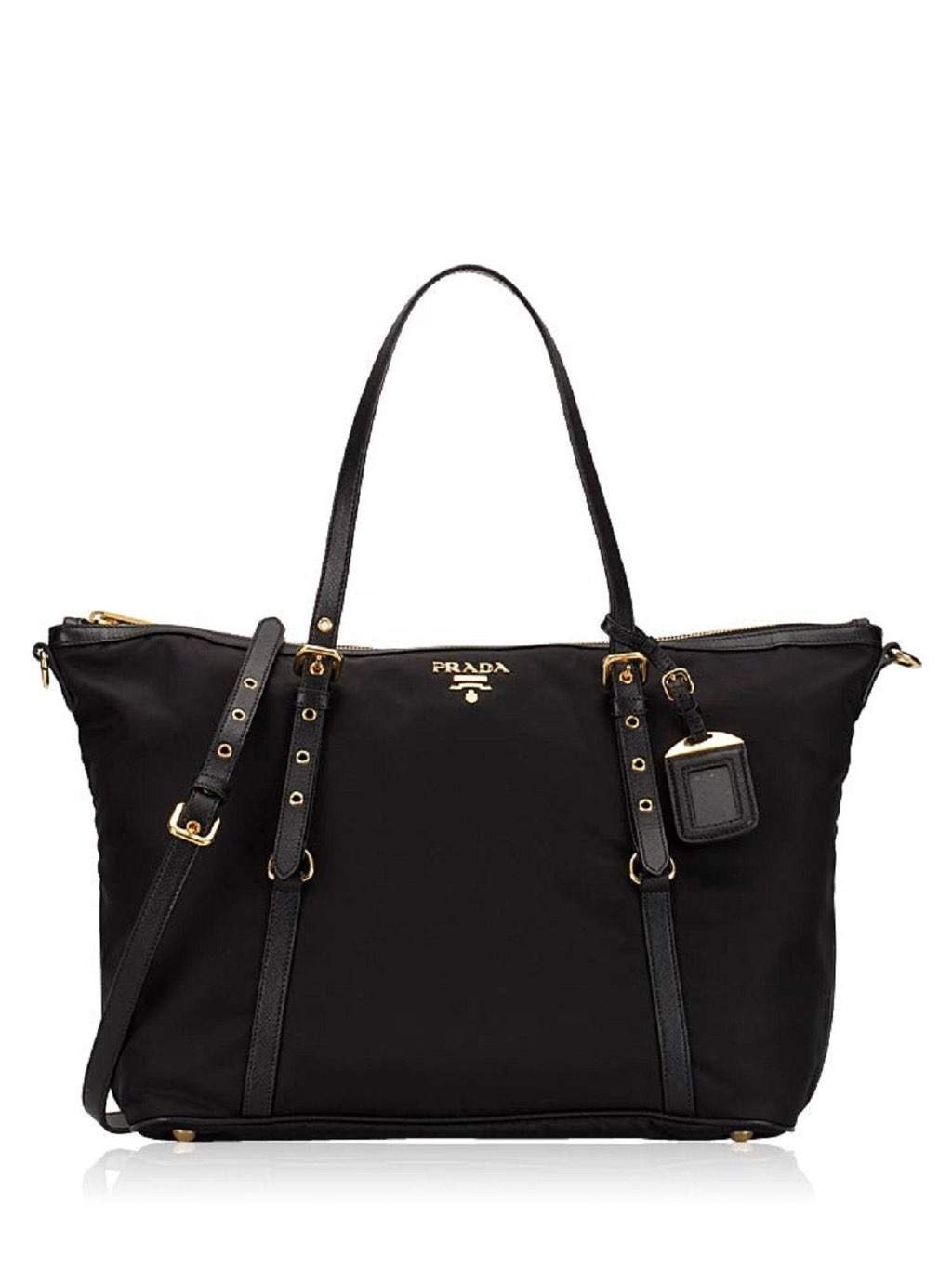 Prada Prada Tessuto Nylon Saffiano Leather Black Top Zip Tote Bag Black Never worn, with tag - Front View