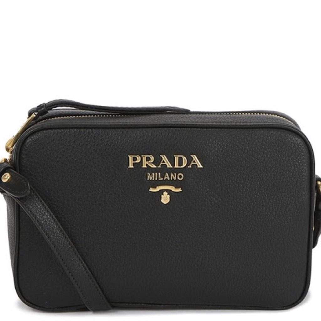 Prada Prada Vitello Phenix Black Leather Gold Logo Camera Crossbody Bag Black Leather Never worn, with tag - Front View