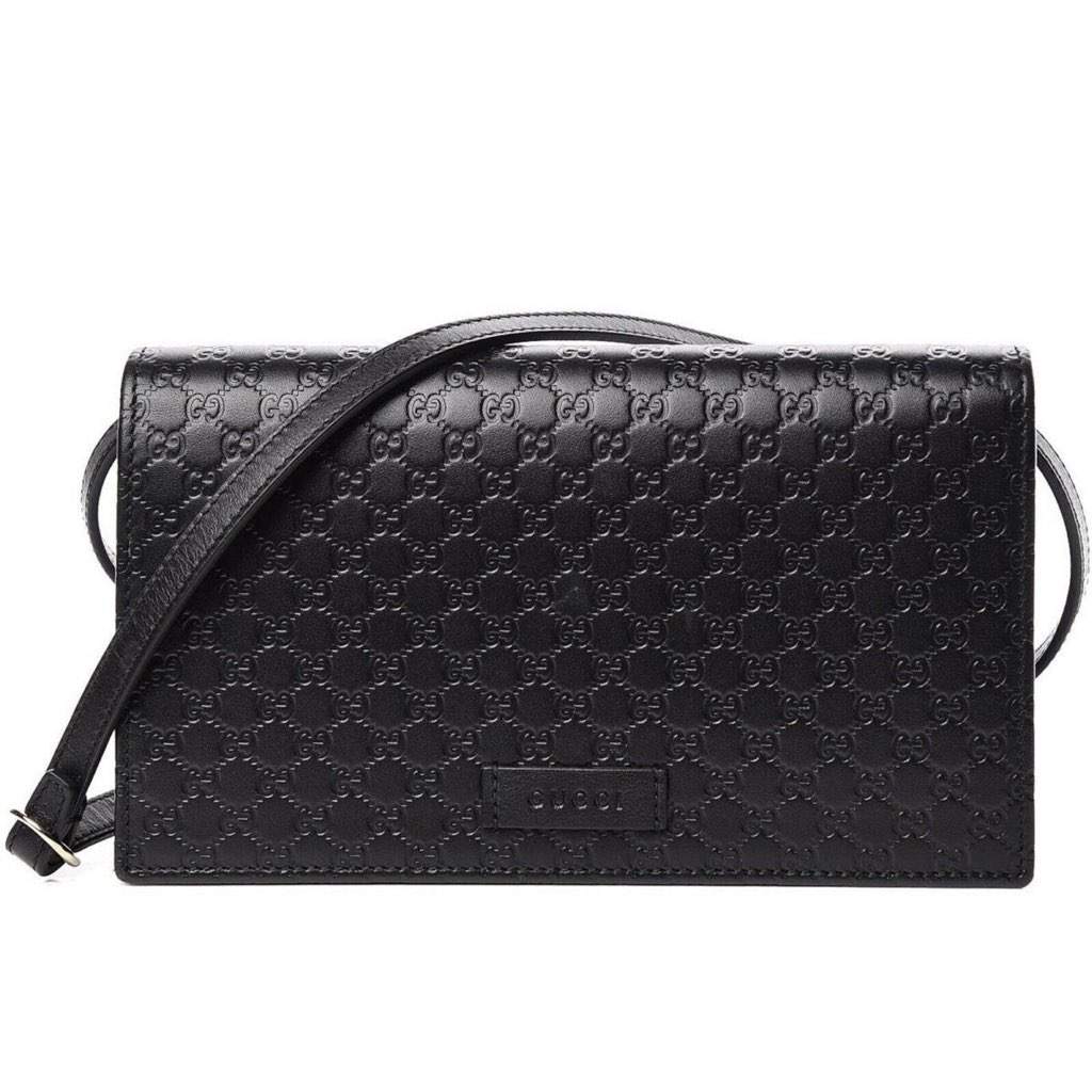 Gucci Gucci Microguccissima GG Logo Black Leather Wallet Crossbody Handbag Black Leather Never worn, with tag - Front View