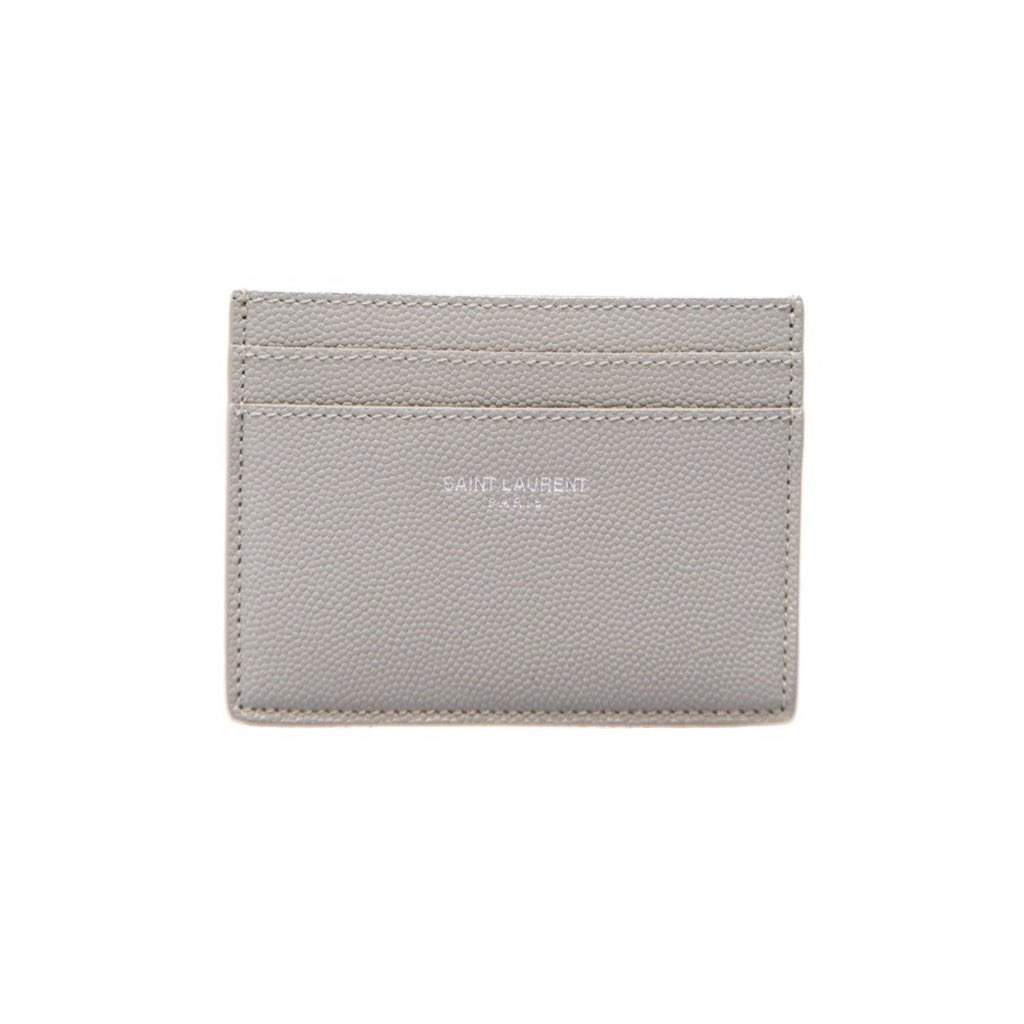Saint Laurent Saint Laurent Grey Grain de Poudre Leather Credit Card Case Wallet Silver Leather Never worn, with tag - Front View