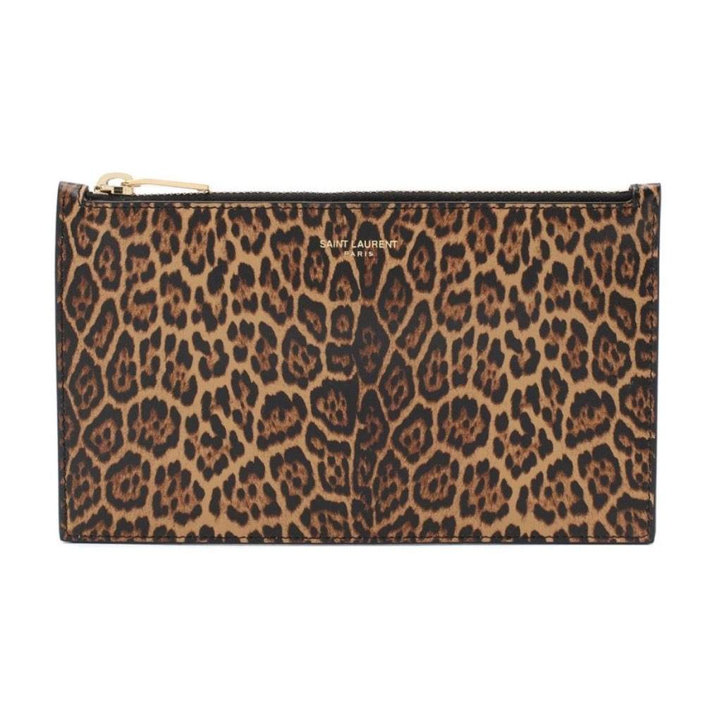 Saint Laurent Saint Laurent Leopard Printed Calfskin Leather Small Pouch Black Leather Never worn, with tag - Front View