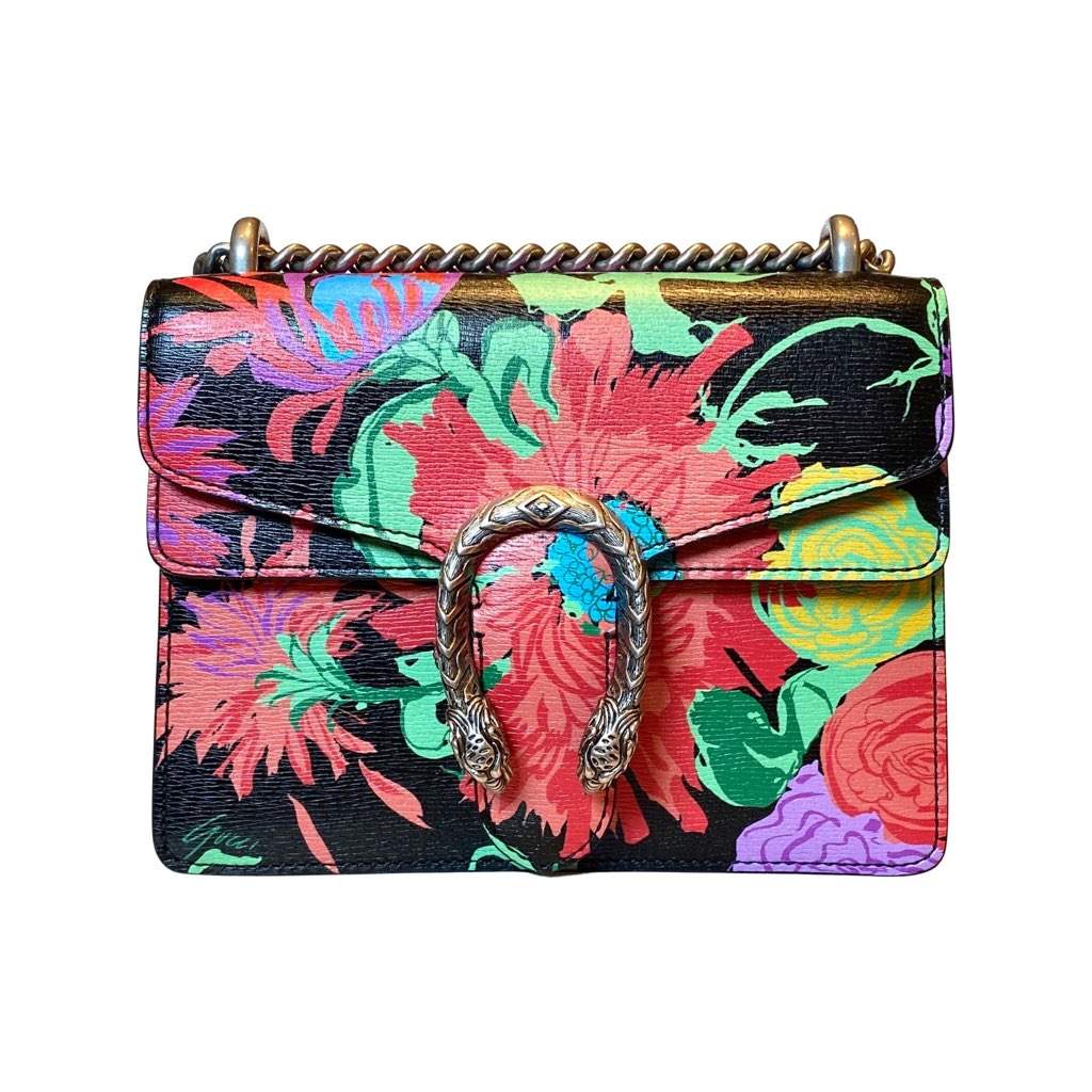Gucci Gucci x Ken Scott Dionysus Floral Print Small Shoulder Bag Black Leather Never worn, with tag - Front View