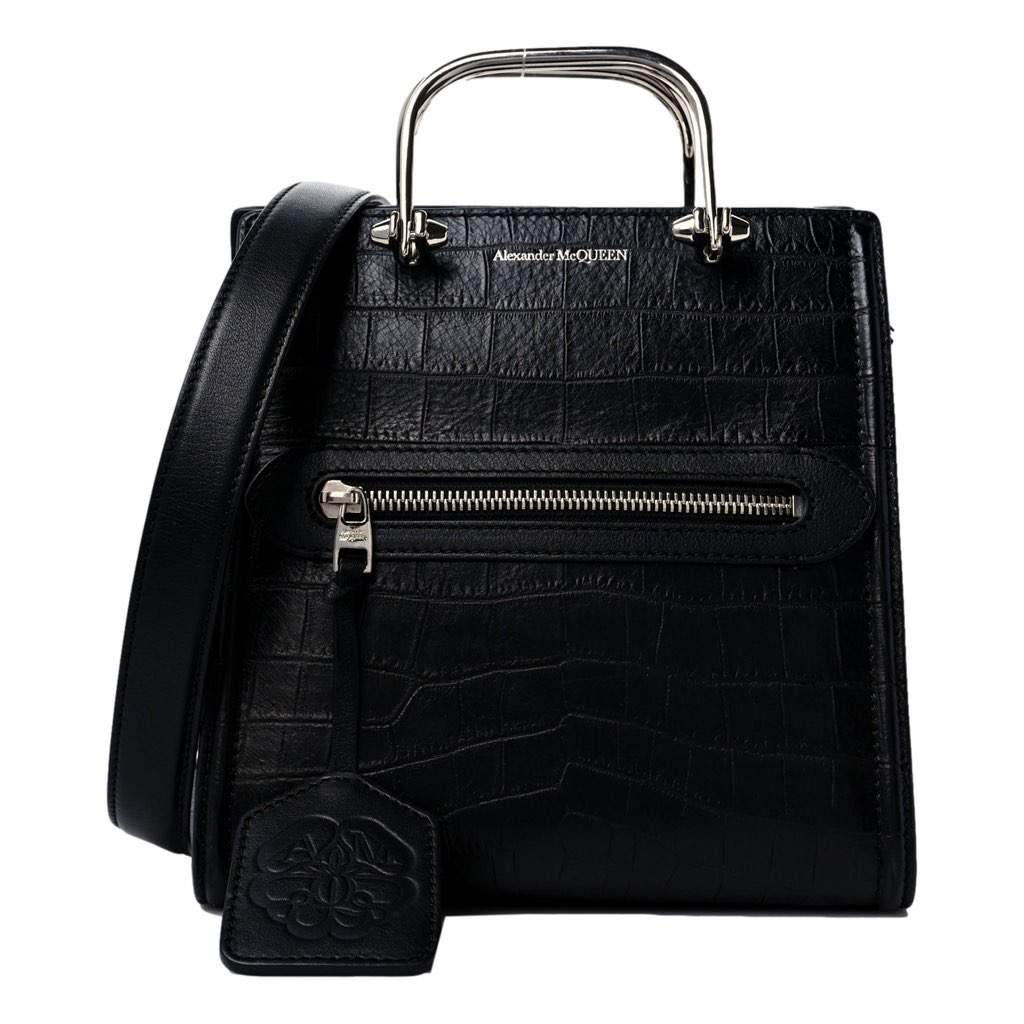 Alexander Mcqueen Alexander McQueen The Short Story Black Croc Print Leather Satchel Black Leather Never worn, with tag - Front View
